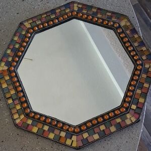 PartyLite Hexagonal Mirror with Colorful Mosaic